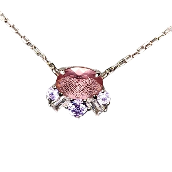 S925 Pink & Purple Stone Necklace - Picture 1 of 2